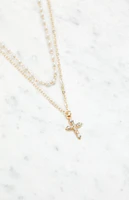 LA Hearts Pearl Rhinestone Cross Necklace