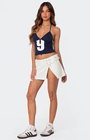 Edikted Belted Denim Wrap Mini Skirt