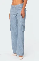 Edikted Icing Sequin Low Rise Cargo Jeans