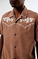PacSun Tan Western Embroidered Oversized Resort Camp Shirt