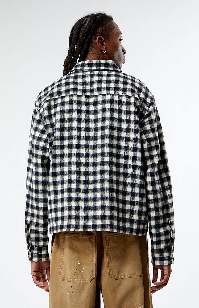 Cropped Embroidered Camp Flannel Shirt