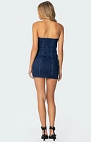 Edikted Ruched Strapless Denim Mini Dress