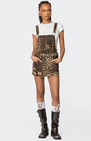 Edikted Leopard Denim Overall Mini Dress