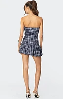 Edikted Plaid Strapless Bubble Mini Dress