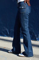 John Galt Dark Blue Agatha Low Rise Flare Jeans