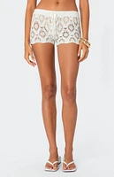 Edikted Peach Open Crochet Shorts