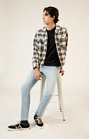 PacSun Black & White Washed Cropped Camp Flannel Shirt