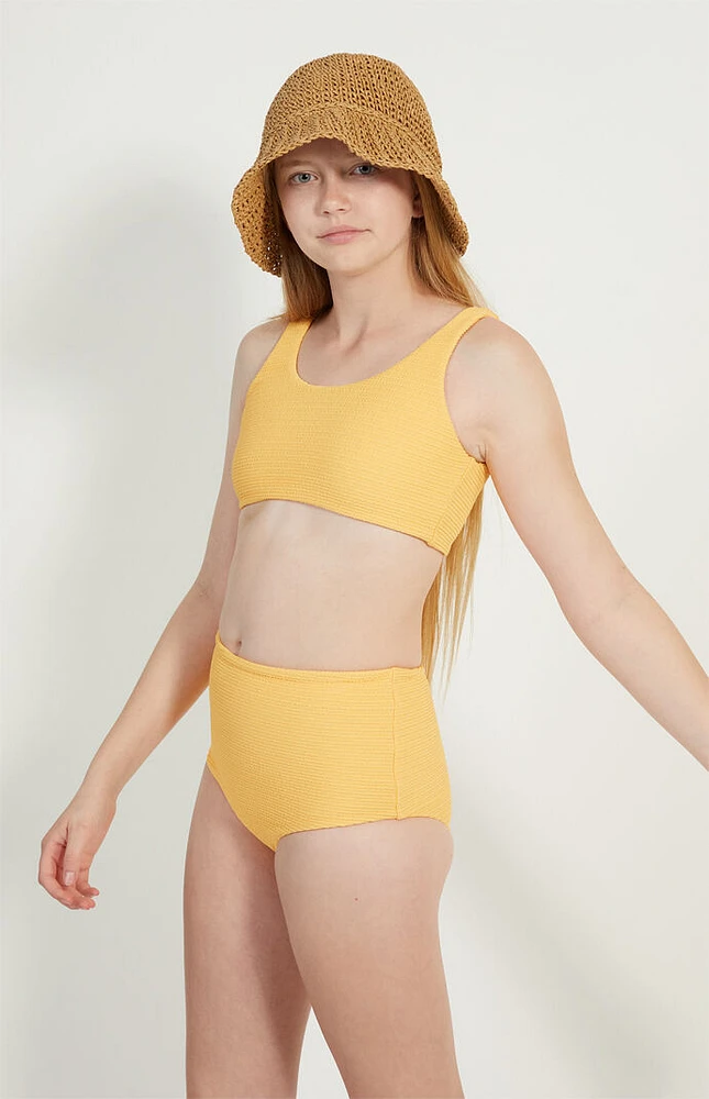 PacSun Kids Orange Scrunch Cropped Bikini Top & High Waisted Bottom Set