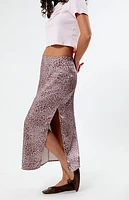 LA Hearts Leopard Satin Midi Skirt