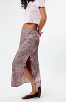 LA Hearts Leopard Satin Midi Skirt