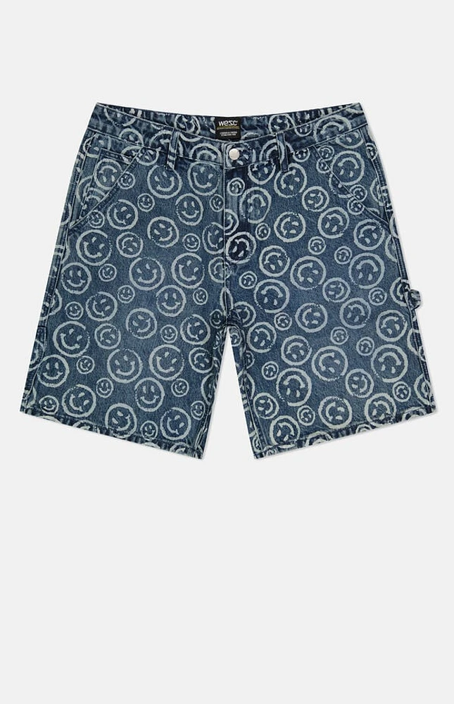 WeSC America Inc Smiley AOP Denim Carpenter Baggy Shorts