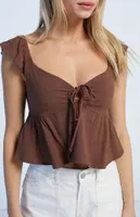 LA Hearts Keyhole Linen Babydoll Top