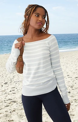 John Galt Light Blue Bonnie Off-The-Shoulder Sweater