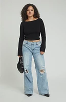 PacSun Casey Medium Indigo Ripped Knee Low Rise Baggy Jeans