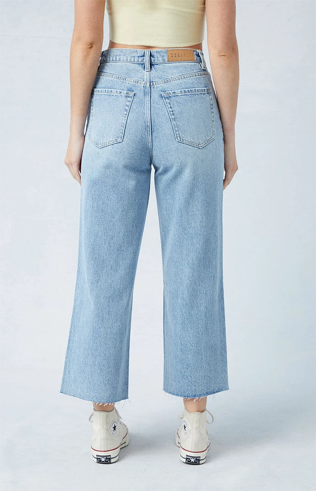 PacSun Eco Light Indigo Raw Cut Cropped Wide Leg Jeans