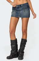 Edikted Guinevere Zip Washed Denim Mini Skirt