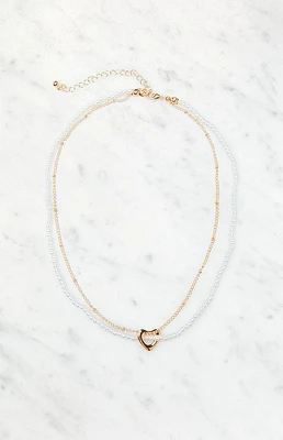LA Hearts Gold Heart Pearl Necklace