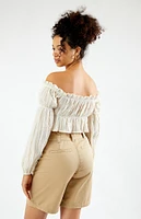 Daisy Street Sheer Off-The-Shoulder Long Sleeve Top