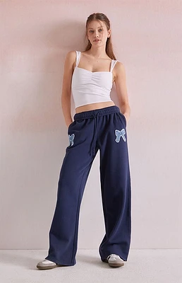 Beverly & Beck Denim Bow Applique Baggy Sweatpants