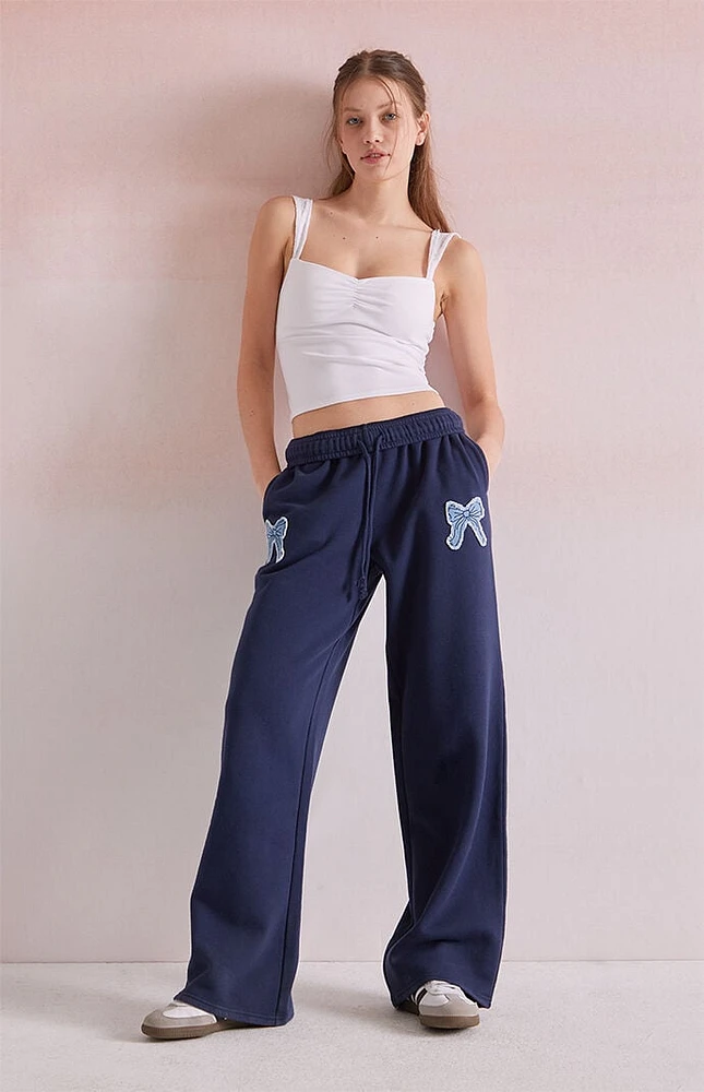 Beverly and Beck Denim Bow Applique Baggy Sweatpants