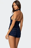 Edikted Ciel Split Front Denim Halter Top
