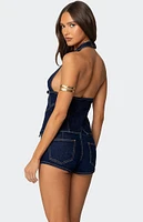 Edikted Ciel Split Front Denim Halter Top