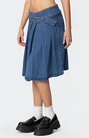 Edikted Belted Pleated Denim Midi Skirt