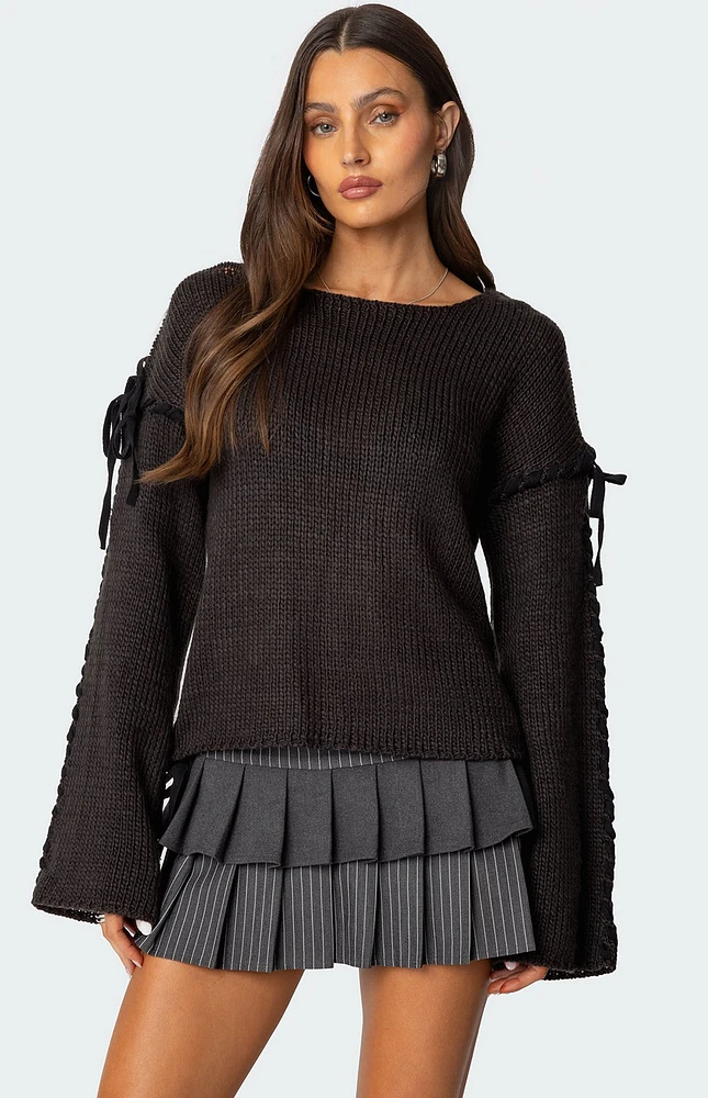 Edikted Amelia Lace Up Sleeve Sweater