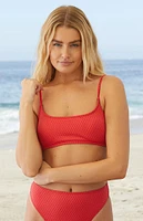 Salero Swim Red Textured Micro Strap Tank Bikini Top