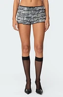 Edikted Camo Ruffled Mesh Shorts