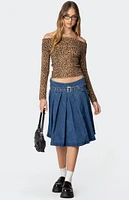 Edikted Belted Pleated Denim Midi Skirt