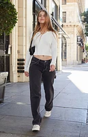 John Galt White Notched V Neck Sweater