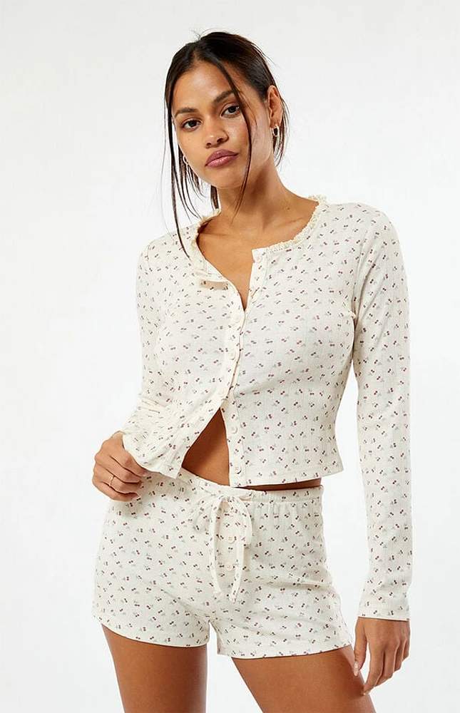 LA Hearts Floral Tie Front Knit Shorts