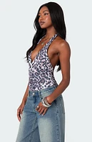 Edikted Alana Leopard Print Halter Bodysuit