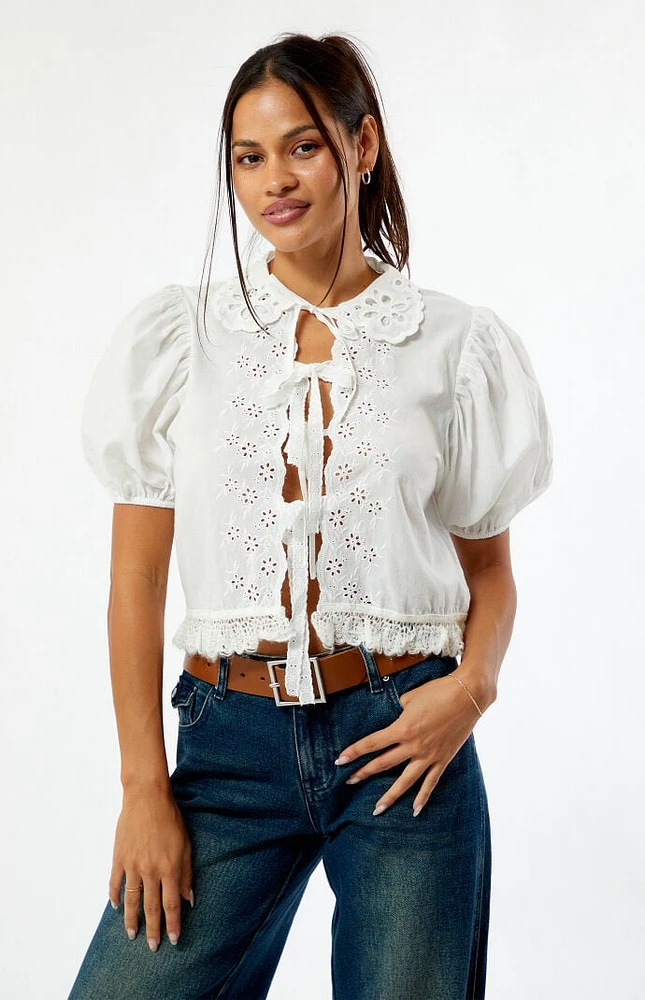 Zemeta Cottage Eyelet Tie Front Top