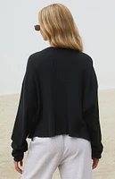 John Galt Black North Shore Waffle Knit Crew Neck Sweatshirt