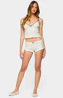 Edikted Avalon Dotted Pointelle Ruffle Tank Top
