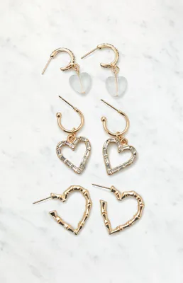 LA Hearts 3 Pack Mixed Heart Earrings