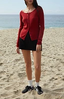 John Galt Red Athelia Pointelle Cardigan