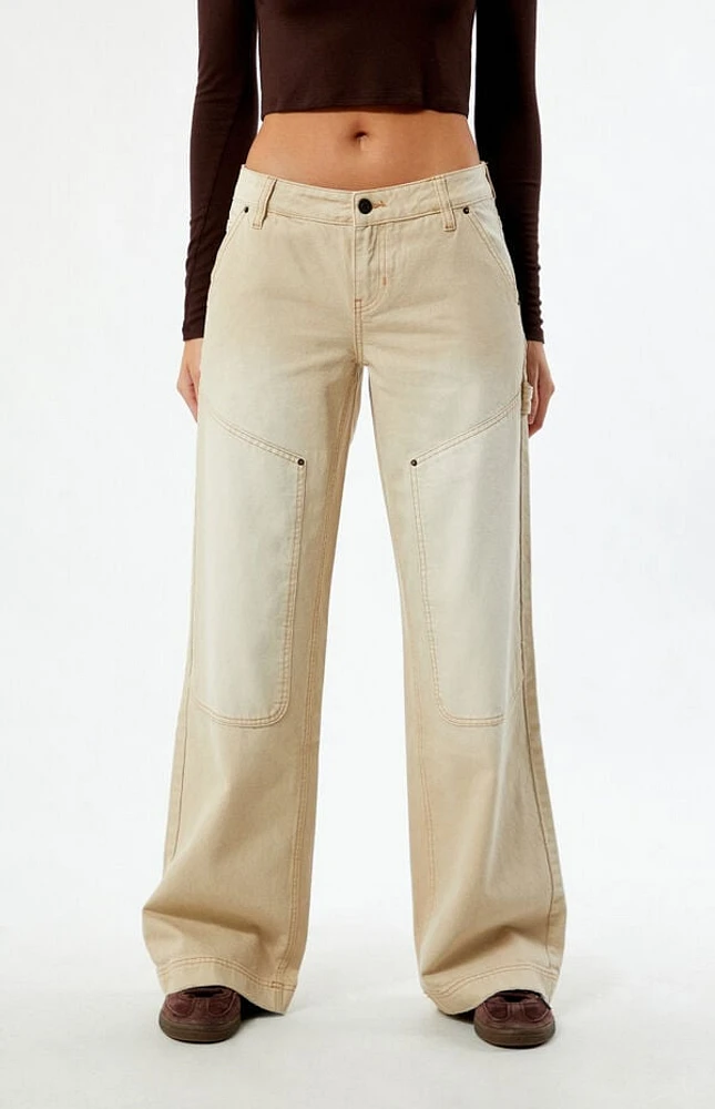 Pacsun Beige Low Rise Baggy Carpenter Jeans