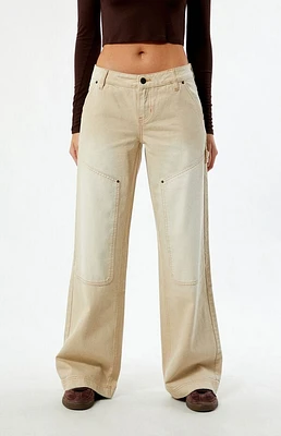 Pacsun Beige Low Rise Baggy Carpenter Jeans