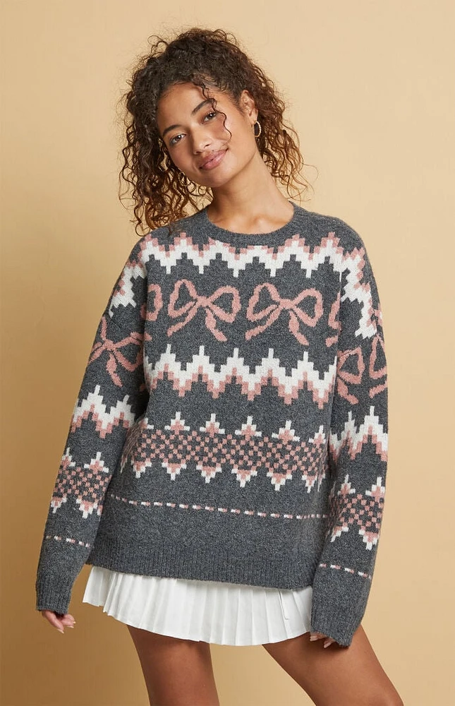 Beverly and Beck Bow Fair Isle Oversized Sweater