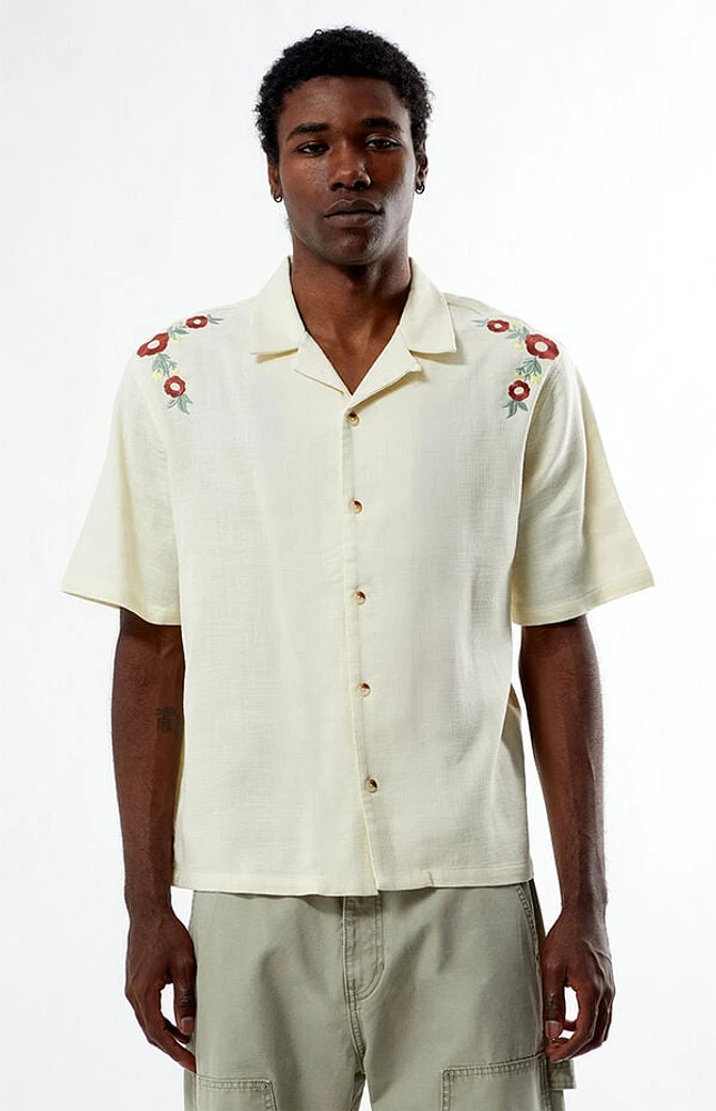 Pacsun Cream Floral Embroidered Oversized Camp Shirt