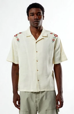 Pacsun Cream Floral Embroidered Oversized Camp Shirt