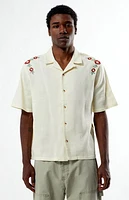 Pacsun Cream Floral Embroidered Oversized Camp Shirt