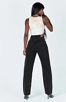 Princess Polly Black Holly Asymmetrical Straight Leg Jeans