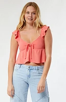 LA Hearts Keyhole Linen Babydoll Top