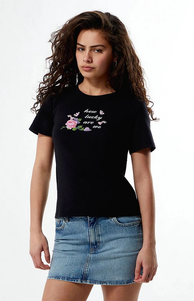 PS / LA How Lucky Are We Floral Stitch T-Shirt