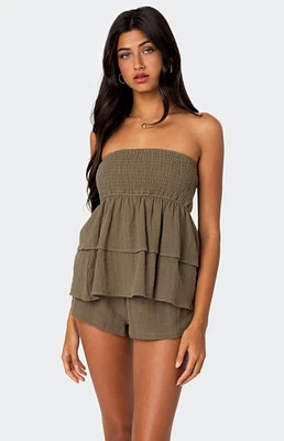 Edikted Harleigh Ruffled Linen Look Tube Top