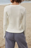 John Galt White Zoe V-Neck Cable Knit Cardigan